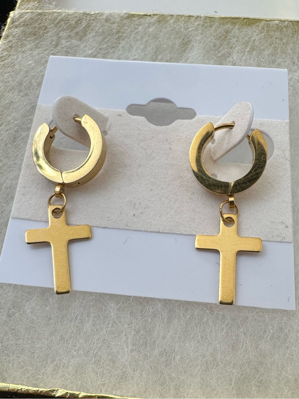 New Gold stainless steel Cross Hoop Drop Earrings